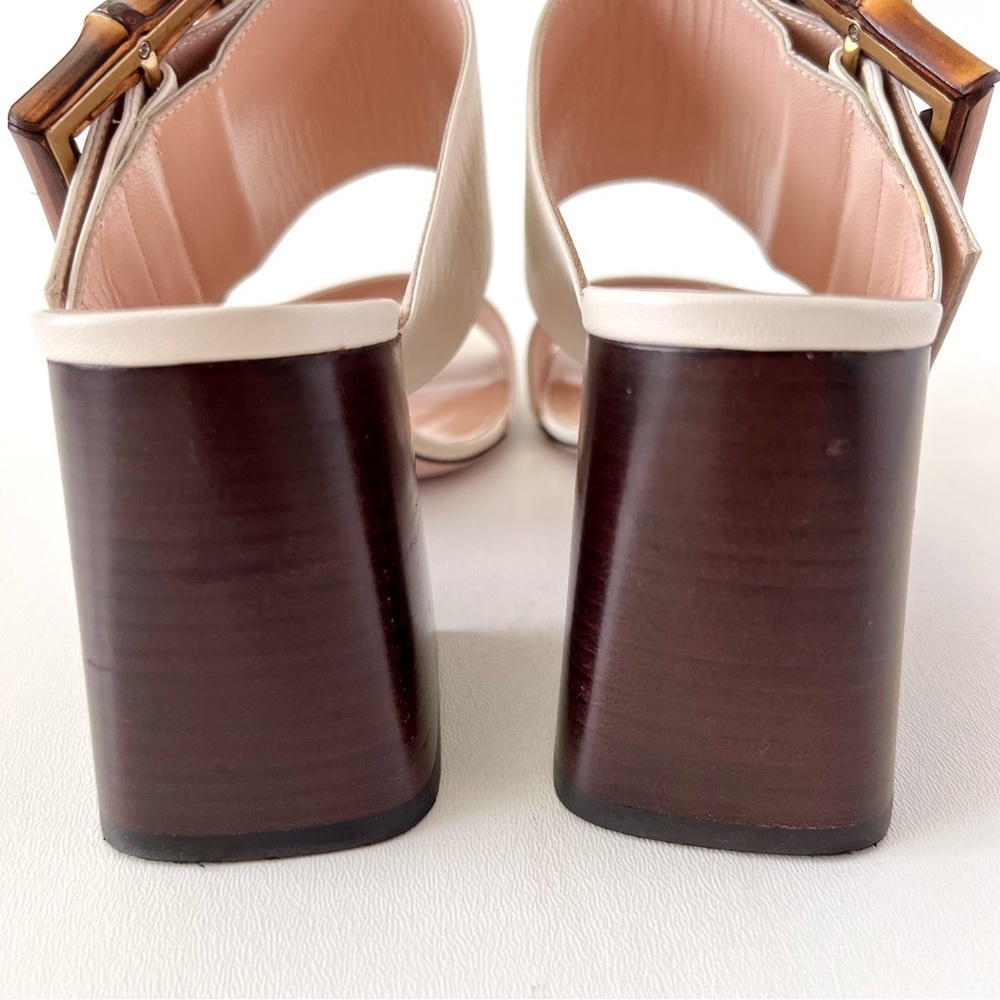 GUCCI || Bamboo Buckle Mule Sandals White Leather Block Heel EU 37 - Picture 12 of 16